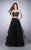 La Femme - Sparkling Crop Top Tiered Tulle Long Evening Gown 23753 in Black