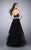 La Femme - Sparkling Crop Top Tiered Tulle Long Evening Gown 23753 in Black