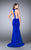 La Femme - Deep V Neck And Cutout Open Back Long Jersey Prom Dress 23755 in Blue