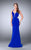La Femme - Deep V Neck And Cutout Open Back Long Jersey Prom Dress 23755 in Blue