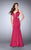 La Femme - Deep V Neck And Cutout Open Back Long Jersey Prom Dress 23755 in Red