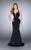 La Femme - Deep V Neck And Cutout Open Back Long Jersey Prom Dress 23755 in Black