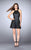 La Femme - Gilded High Jewel Short Leather Cocktail Dress 23790 in Black