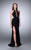 La Femme - 23791 Elegant Halter Beaded Cutout Long Evening Gown in Black