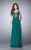 La Femme - Deep V Neck Illusion Lace Top Prom Gown 23802 in Green