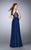 La Femme - Deep V Neck Illusion Lace Top Prom Gown 23802 in Blue