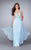 La Femme - Deep V Neck Illusion Lace Top Prom Gown 23802 in Blue