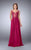 La Femme - Deep V Neck Illusion Lace Top Prom Gown 23802 in Pink