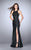 La Femme - Enticing Leather Corset Detailed Long Evening Gown 23806 in Black