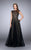 La Femme - Dotted Lace Open Back Long Prom Dress 23837  In Black