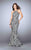 La Femme - Refined Contrast Lace Halter Long Evening Gown 23848 in Black