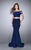 La Femme - Sparking Strappy Off-Shoulder Two-piece Jersey Mermaid Dress 23856 In Blue