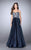 La Femme - Delicate Deep Sweetheart Illusion A-Line Long Evening Gown 23881 In Navy