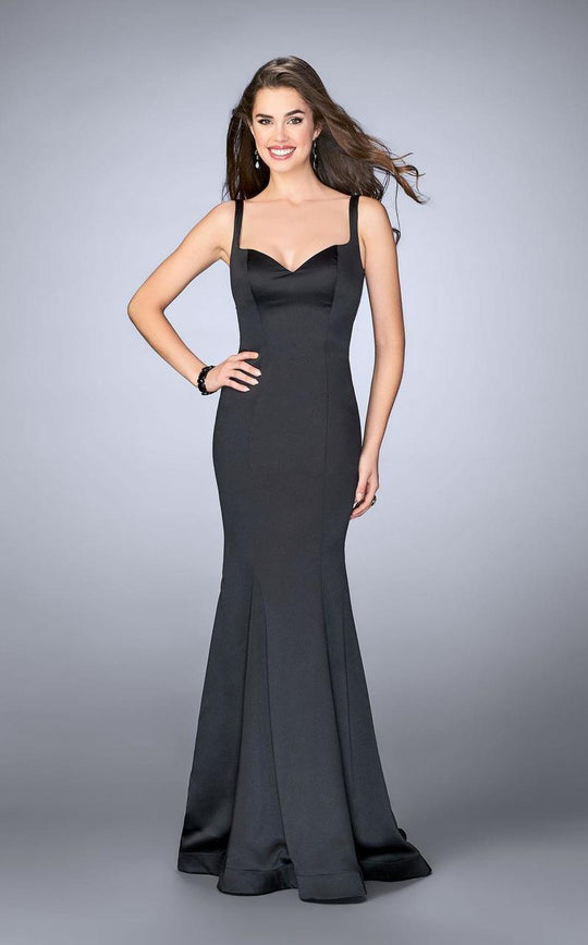 La Femme - Tailored Mermaid Satin Long Evening Gown 23914 In Black