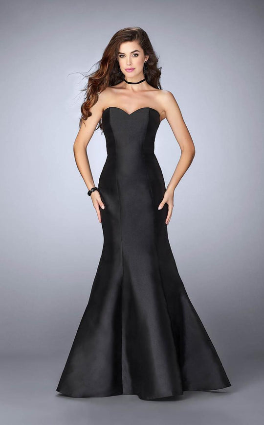 Strapless Sweetheart Strappy Open Back Mikado Prom Dress 23916 In Black