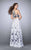 La Femme - Floral Embroidered Two-Piece Long Evening Gown 23919 In Blue and White