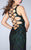 La Femme - Floral Lace Overlay with Lace- Up Open Back Prom Dress 23923 in Green and Black