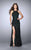 La Femme - Floral Lace Overlay with Lace- Up Open Back Prom Dress 23923 in Green and Black