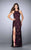 La Femme - Floral Lace Overlay with Lace- Up Open Back Prom Dress 23923 in Red and Black