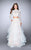 La Femme - Romantic Lace High Illusion Tiered Long Evening Gown 23924 In White