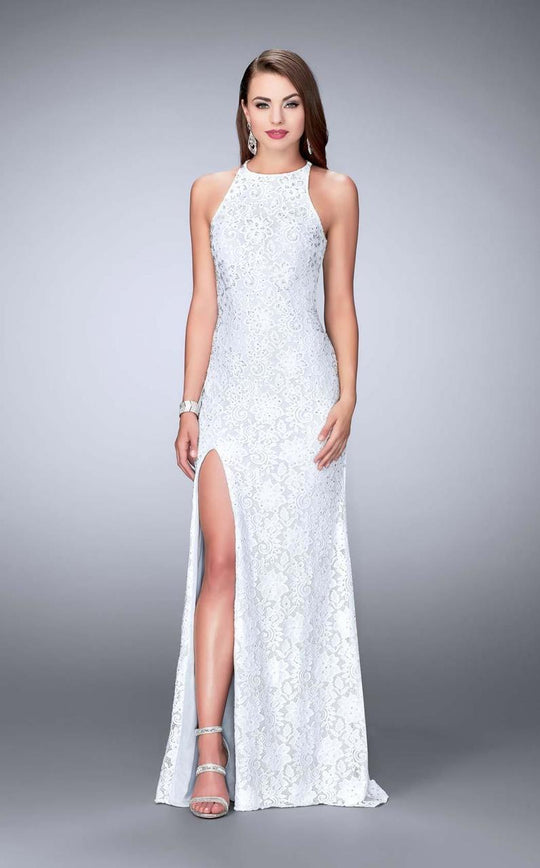 Lavish Jewel Lace on Silver Lining Long Evening Gown 23930