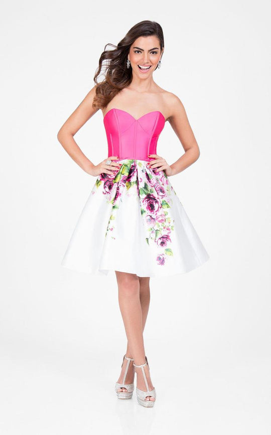Terani Couture - Strapless Sweetheart Floral Print Cocktail Dress 1711P2118 in Pink and Floral