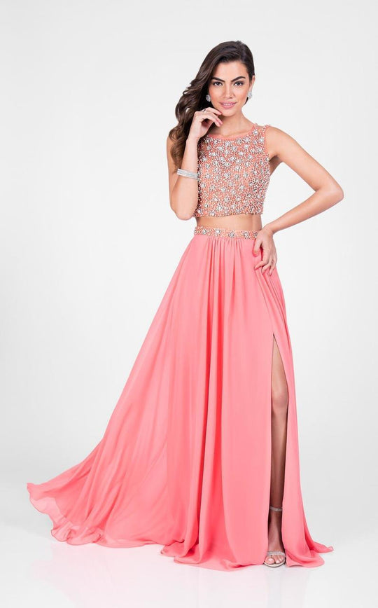 Terani Couture - Alluring Crystal Beaded Bateau Neck Two-Piece Chiffon A-line Dress 1711P2130 In Pink