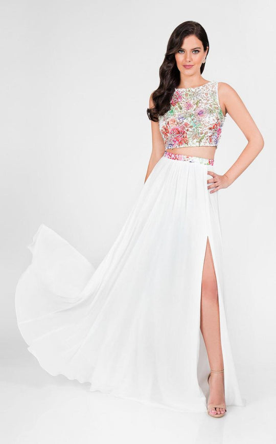 Terani Couture - Two Piece Illusion A-line Prom Dress 1711P2132 in White and Multi-Color
