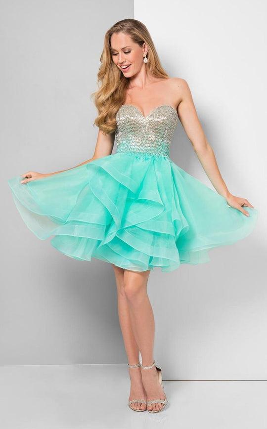 Terani Couture - Ombre Beaded Bodice Lace Back Short Prom Dress  1711P2234 In Green and Neutral