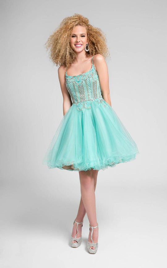 Terani Couture - Sweet Beaded Scoop Neck Short Tulle Dress 1711P2235 In Green