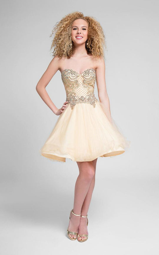 Terani Couture - Beautiful Bejeweled Sweetheart Short Dress 1711P2238 In Neutral and Gold