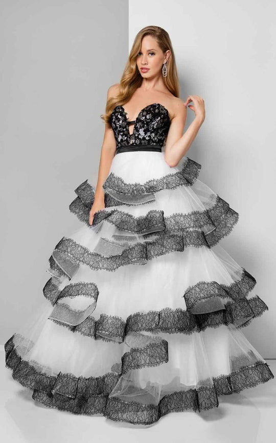 Terani Couture - Sweetheart Tiered Ruffled  Ball Gown 1711P2245 in Black and White