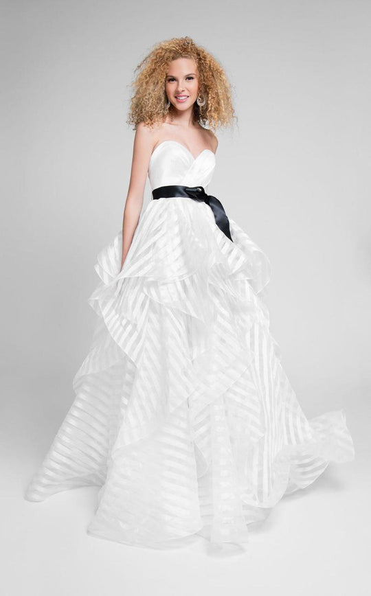 Terani Couture - Sheer Striped Sweetheart Ballgown 1711P2246 In Black and White
