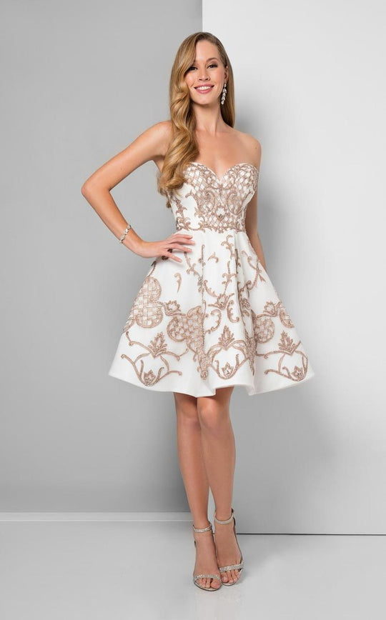 Terani Couture - Embroidered Sweetheart A-line Cocktail Dress 1711P2248 In White and Brown