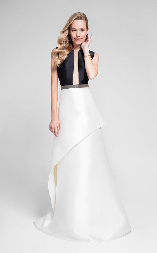 Terani Couture - Chic Illusion Neck Layered A-line Gown 1711P2357 In Black and White