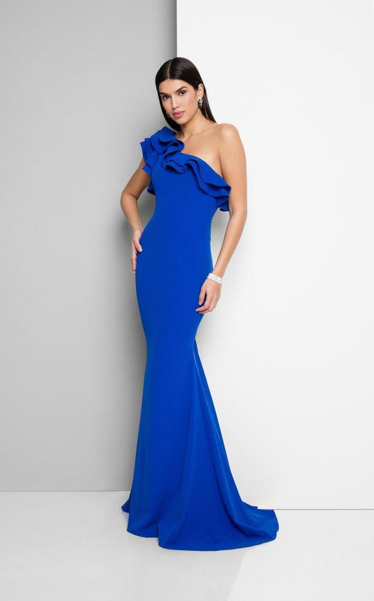 Terani Couture - Lovely One-Shoulder Asymmetric Polyester Mermaid Gown 1711P2402 In Blue