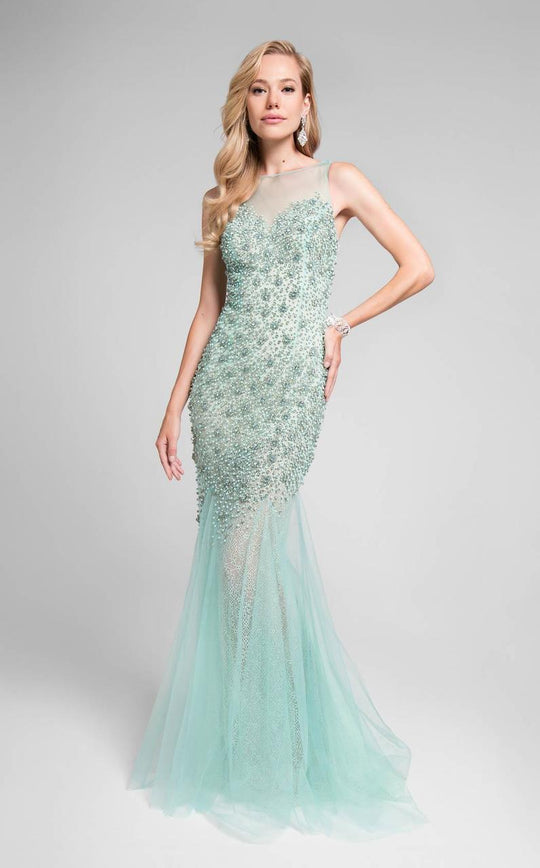 Terani Couture - Grandiose Shimmering Illusion Neck Mermaid Gown 1711P2591 In Green