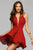 7851 Short Plunging V-Neck Cocktail Dress with Lace-Up back
