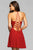 7851 Short Plunging V-Neck Cocktail Dress with Lace-Up back