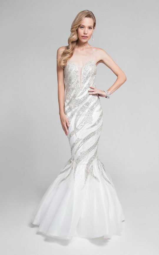 Terani Couture - Sequined Sweetheart Strapless Mermaid Gown 1711P2594 In White