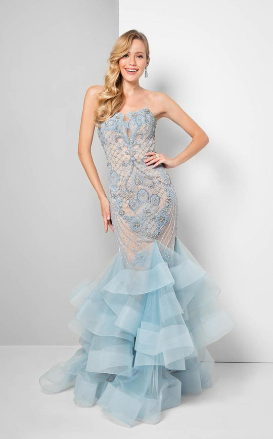 Terani Couture - Sweetheart Lace Applique Mermaid Prom Gown 1711P2595 In Blue and Gold