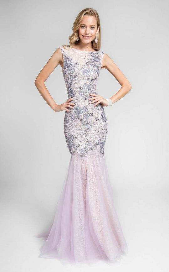 Terani Couture - Dazzling Jewelled Bateau Neck Polyester Mermaid Gown 1711P2601 In Purple