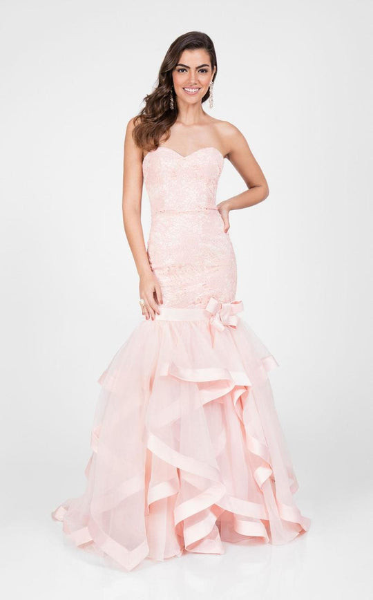 Terani Couture - Strapless Sweetheart with Bow Aplique Mermaid Gown 1711P2603 In Pink