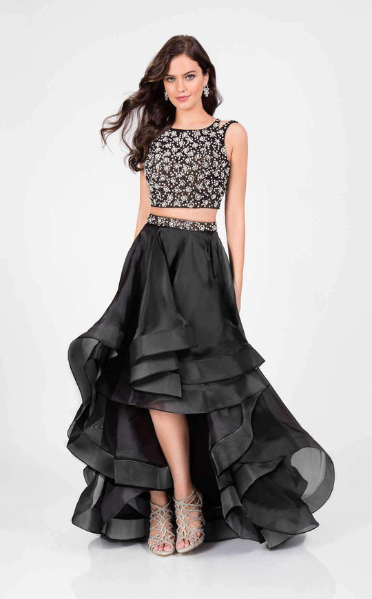 Terani Couture - 1711P2692 Two Piece Embellished High Low Dress In Black and Nude