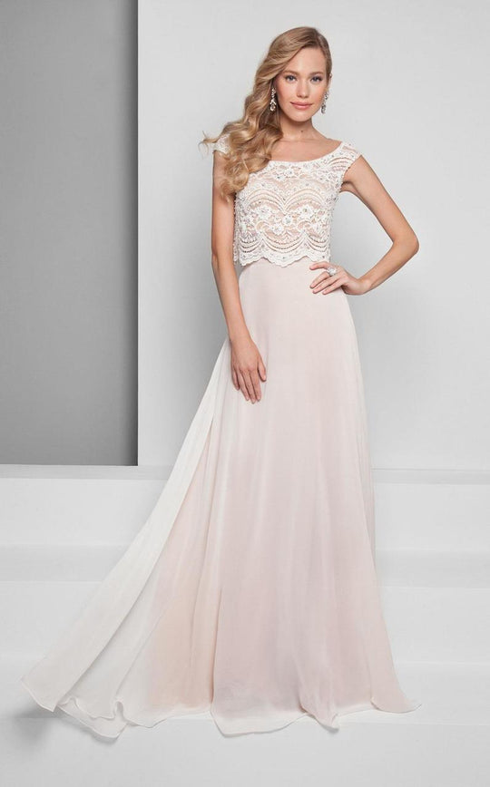Terani Couture - Two Piece Bateau Neck A-line Prom Dress 1711P2700 In White and Neutral