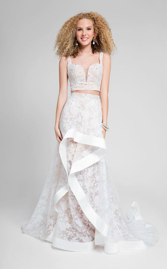 Terani Couture - Two-Piece Embellished Gown with High-Low Skirt  1711P2712 In White and Neutral