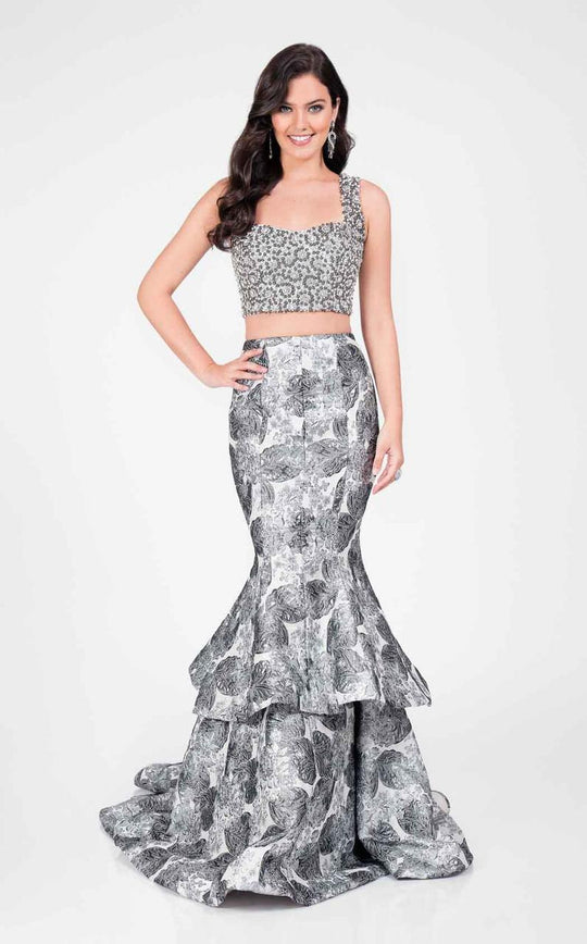 Terani Couture - Two Piece Mermaid Prom Gown 1711P2720 In White and Gray