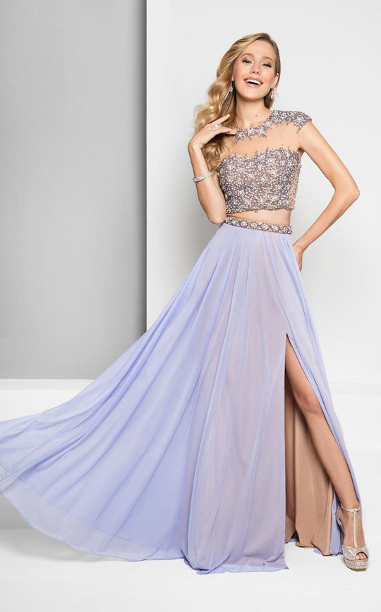 Terani Couture - Embelished Two Piece A-line with Side Slit Prom Gown  1711P2725 In Purple and Neutral