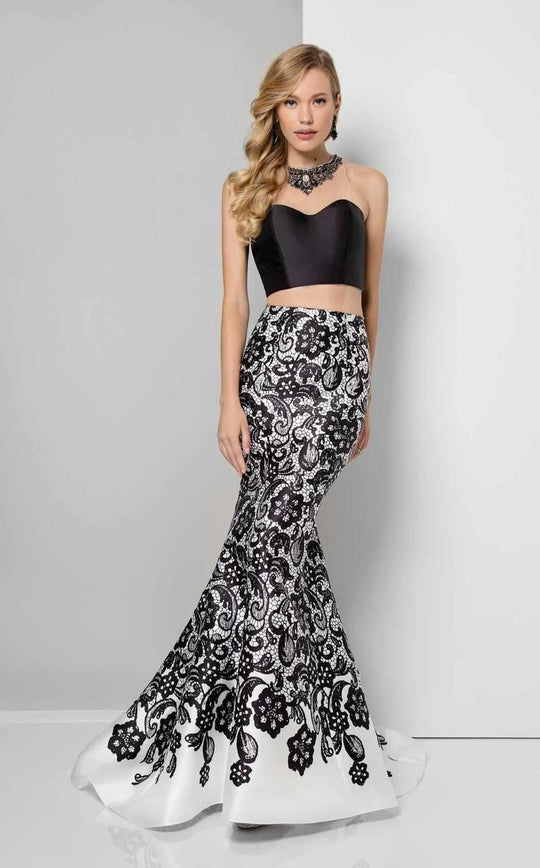 Terani Couture - Two Piece Mermaid with Embelished Illusion Neckline Prom Gown 1711P2727 In Black and White