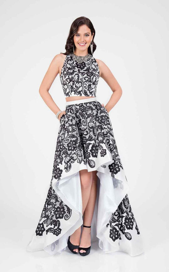 Terani Couture - Two Piece Patterned Hi-lo Prom Gown 1711P2728 In Black and White